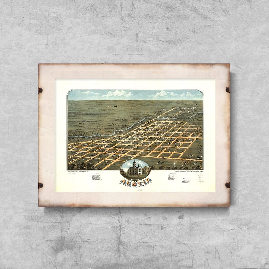 Poster - Canvas - Leinwand - 84,1 cm x 59,4 cm - Fotoposter - Leinwandkunst - Die alte Karte von Austin