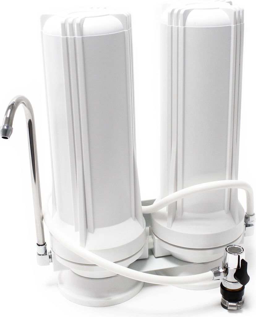 Naturewater TR201 2 Stufen Counter Top Wasserfilter, 0,5 μ Filterpatrone Sedimentfilter, 5 μ Aktivkohle Block, mit Universaladapter