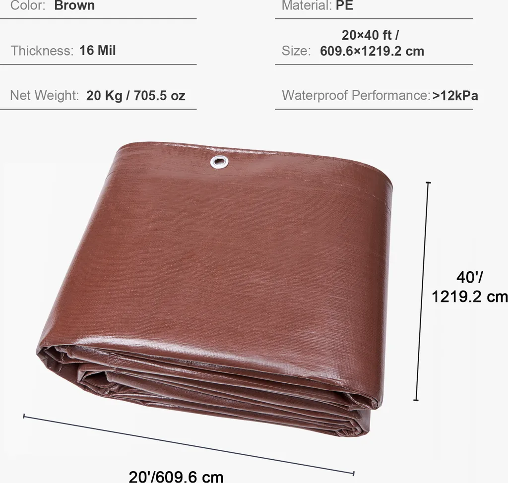 Bâche Imperméable avec Œillets : Revêtement 16 mils Bords Renforcés - 7