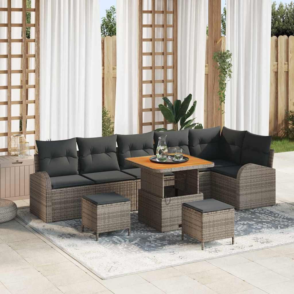 Maison Exclusive - Gartensofa-set mit Kissen 9 pcs Grau Poly-Rattan