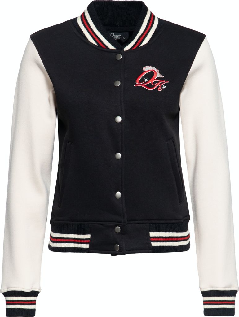 QUEEN KEROSIN College Sweatjacke Mit Hochwertiger Stickerei Im Vintage Comic Design Rebel At Heart Schwarz M