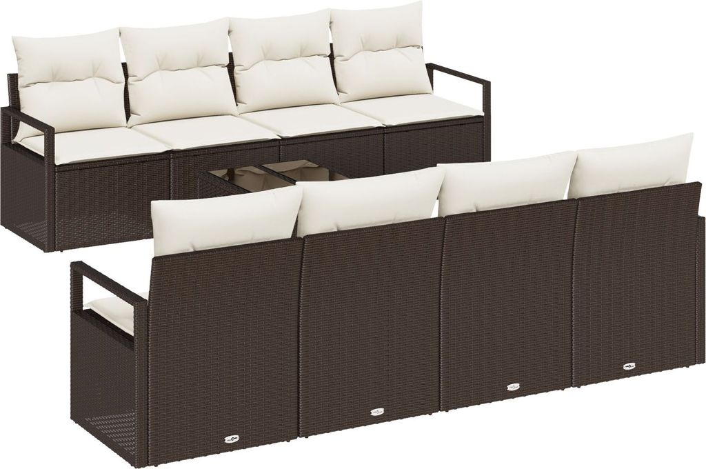 Möbel 9-teiliges Garten Sofa Set mit Kissen Braun Poly Rattan, 2-Sitzer Garten Sofa mit Kissen Braun Poly Rattan - Gartensofas 3346308