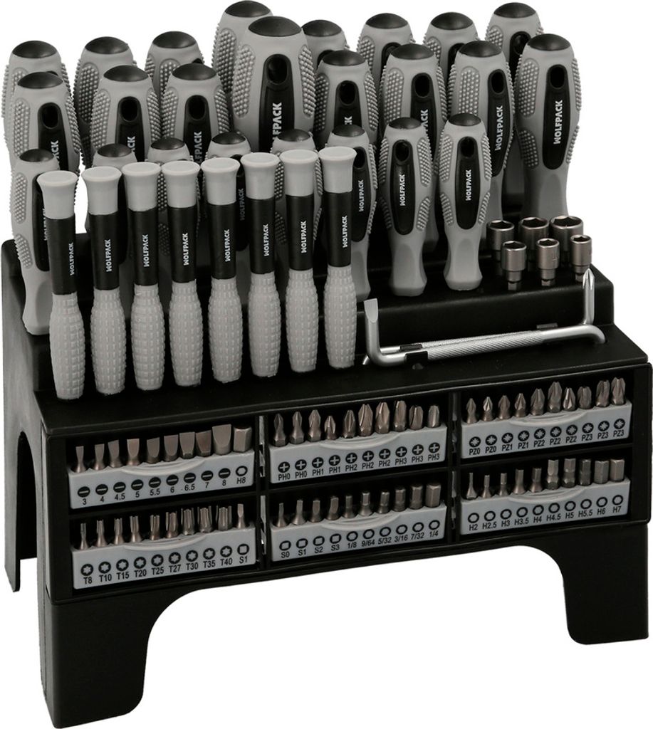 Wolfpack Juego de Destornilladores / Destorpuntas 100 Piezas Con Soporte Expositor, 2,55 kg