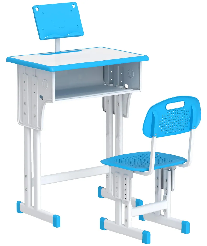 Bureau et chaise enfant avec support lecture bleu 60x45 cm réglable