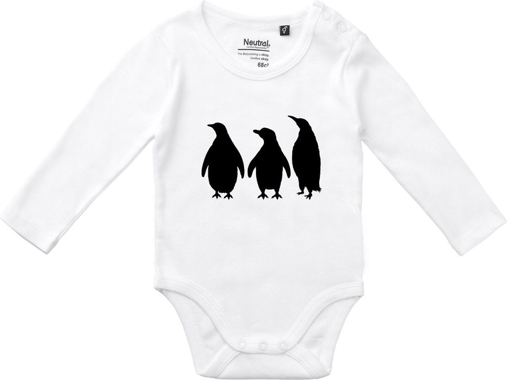 Huuraa Baby Body Pinguine Silhouette 62 White Baumwolle Fairtrade Langarmbody Geschenkidee