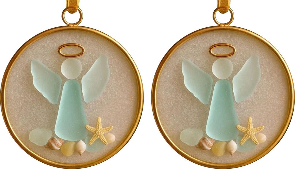 Weihnachtsschmuck im Ozean-Stil, Muschelbaum aus Seeglas und Harz mit Seestern-Aufsatz, Küsten-Weihnachtsdekoration zum Aufhängen für Baum, Auto...