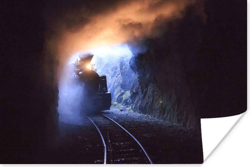 MuchoWow Poster Dampflokomotive fährt in einen Tunnel ein 120x80 cm - Bilder