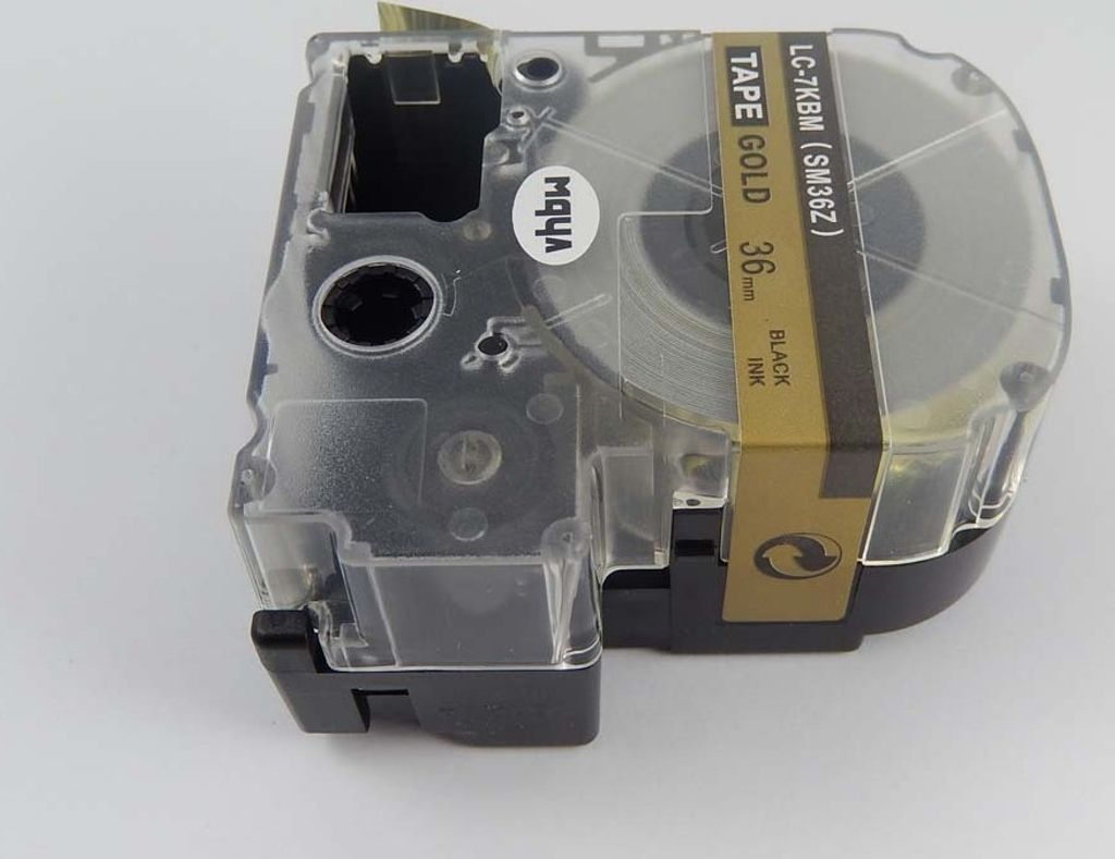 vhbw Schriftband-Kassette kompatibel mit KingJim SR3900C, SR3900P, SR750, SR950 Etiketten-Drucker 8m x 36mm Schwarz auf Gold