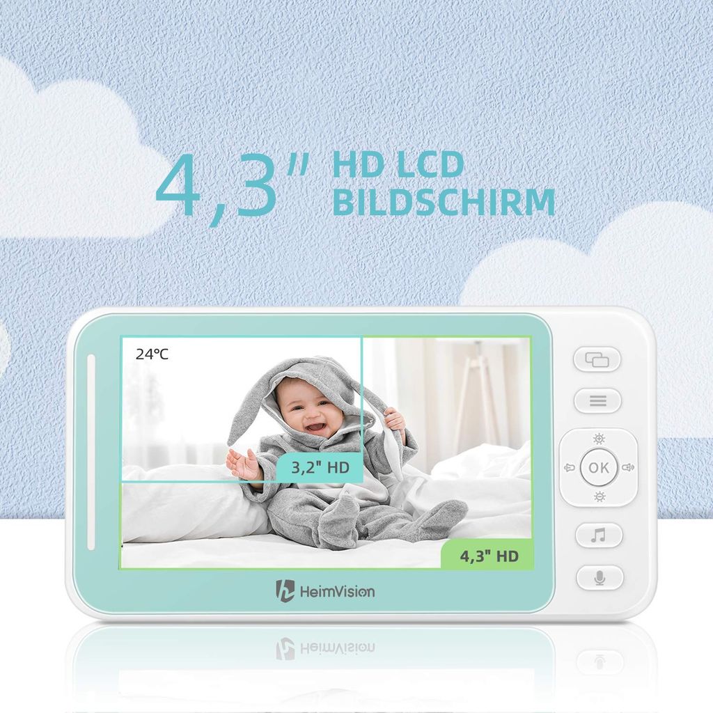 Super Babyphone 4,3 Zoll Smart Baby Monitor mit TFT LCD Bildschirm 