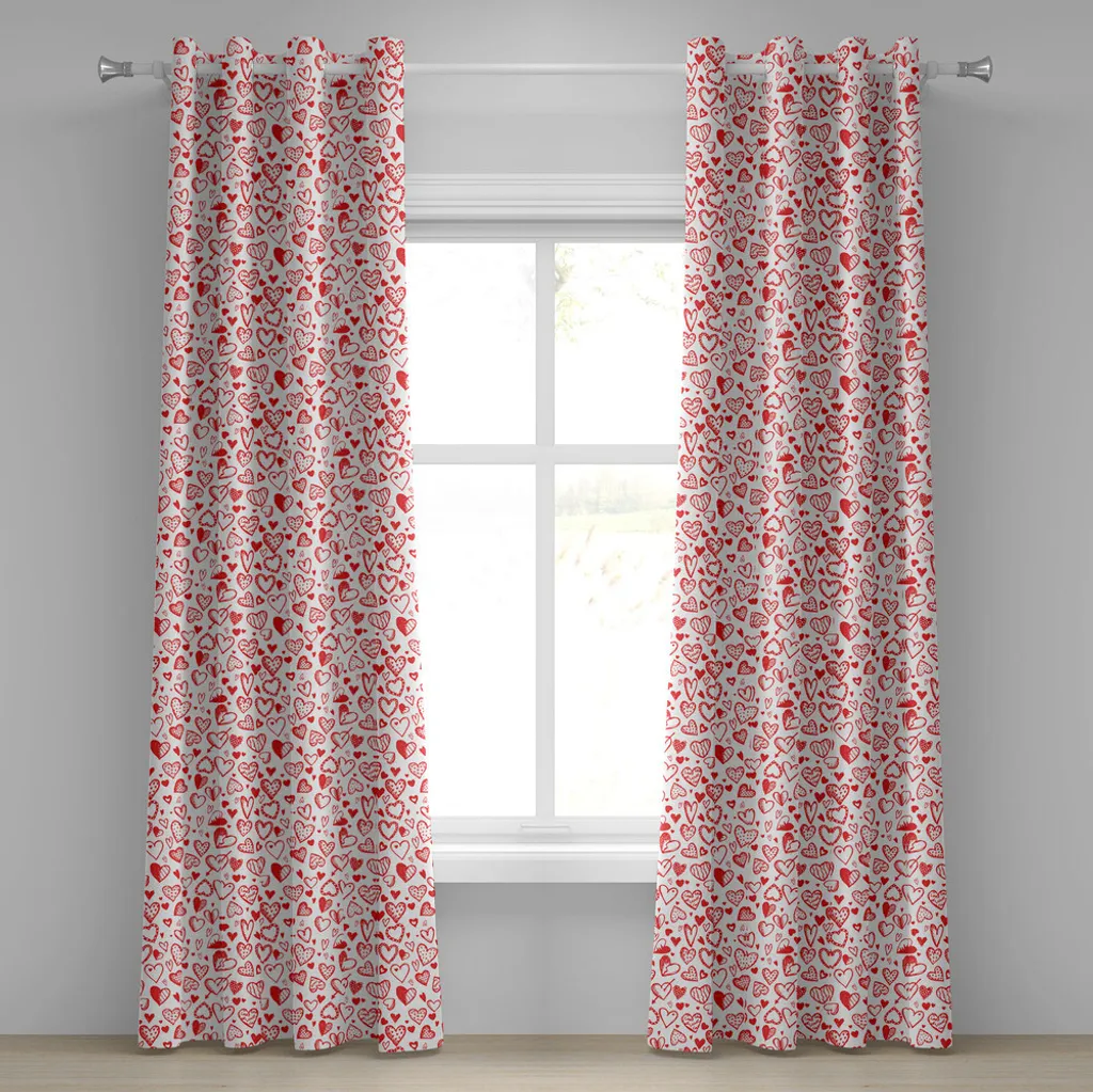 Tende Rosse e Bianche ABAKUHAUS - Motivo Cuori Valentines 280x175