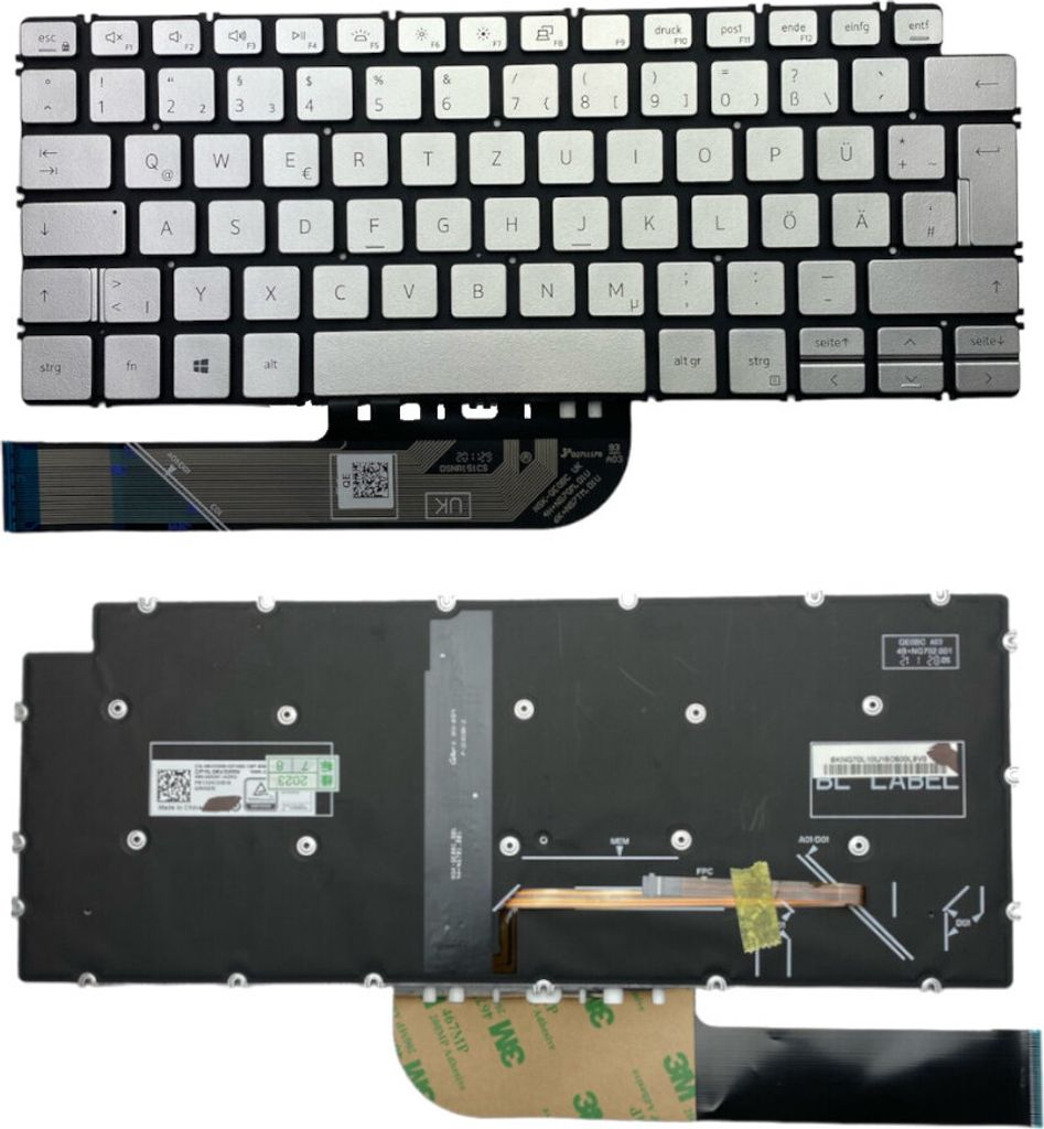 Trade-Shop Original Laptop Notebook Tastatur Deutsch QWERTZ Silber mit Backlit kompatibel mit Dell Inspiron 14-7490 7491 5498, Vostro 13-7391 7491