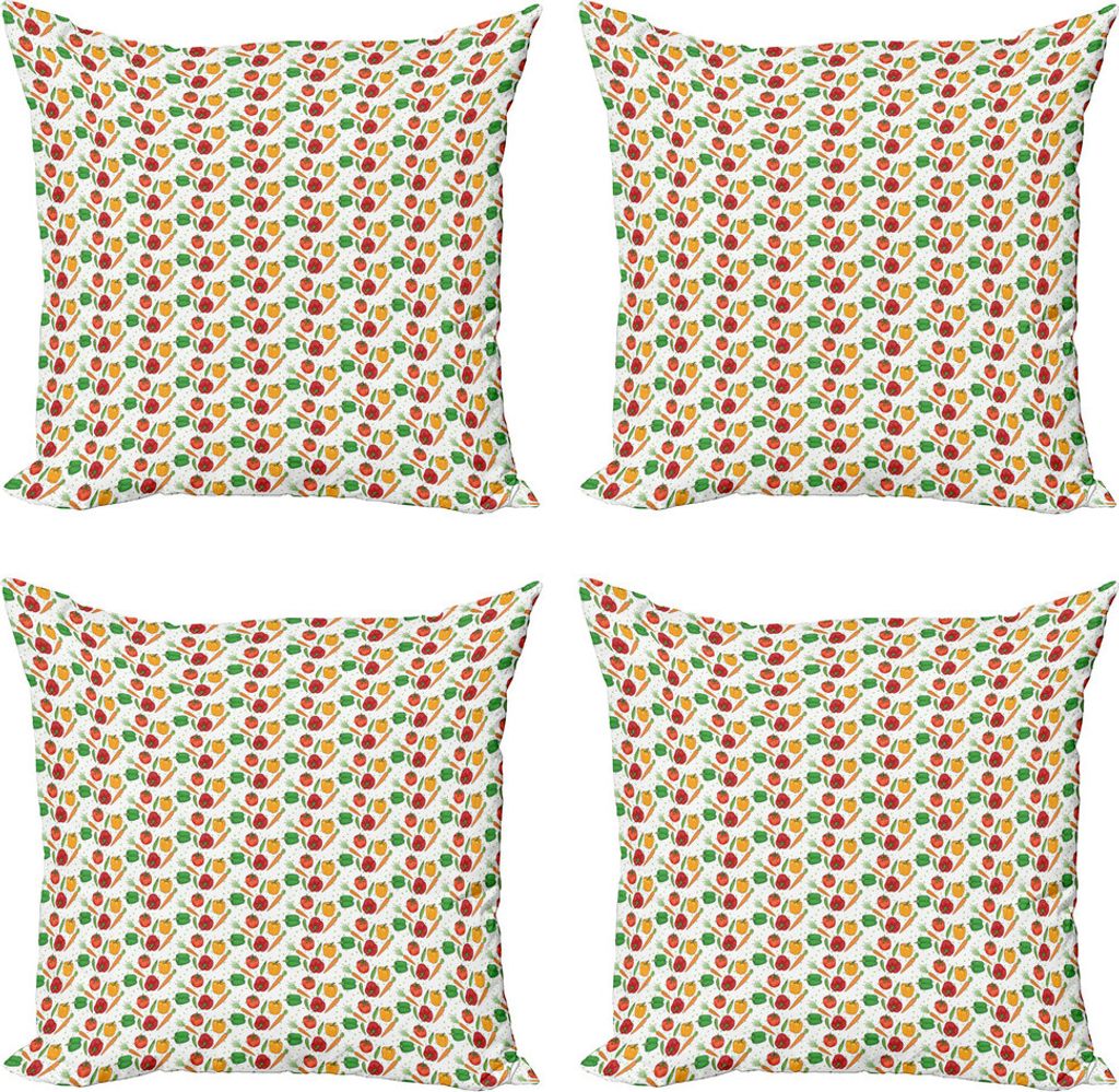 ABAKUHAUS Gemüse Kissenbezug Set (4 Stück), Pfeffer und Tomaten Erbsen, Moderner Doppelseitiger Digitaldruck, 50 cm x 50 cm, Mehrfarbig