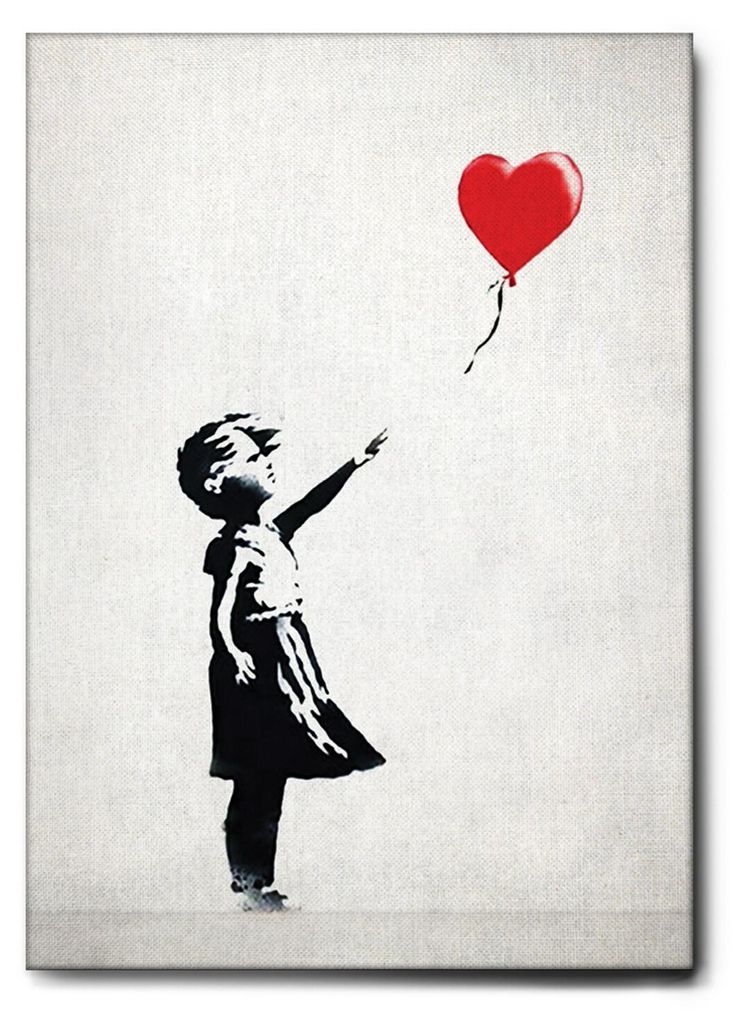 Giallobus - Baby Mädchen roter Herzballon - Banksy - 70L x 100W cm - Bild - Leinwand mit Standardrahmen