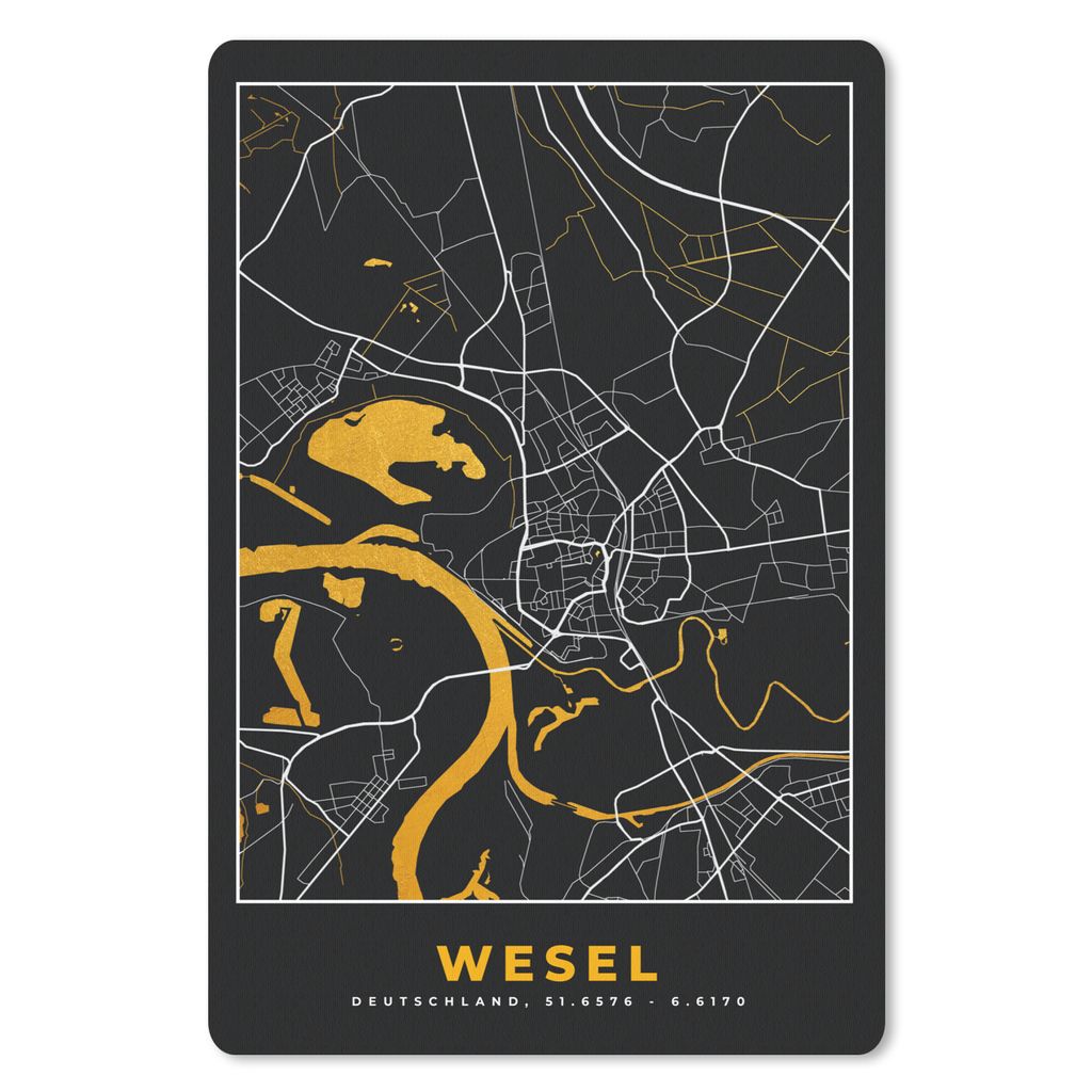 MuchoWow Mauspad Mousepad Wesel - Stadtplan - Gold - Karte - Deutschland 40x60 cm - Mousepads - Maus Mat - Pad - Mausunterlage - Schreibtisch Acc...