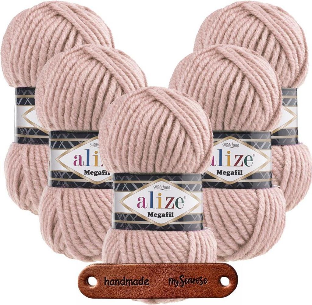 5 x ALIZE Superlana Megafil 161 Powder mit Label