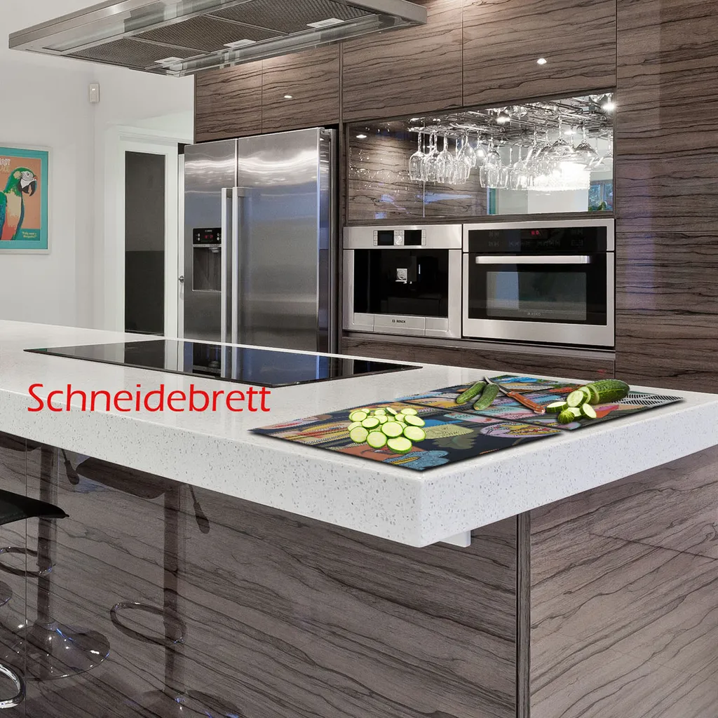 Decorwelt Copertura Fornelli In Vetro 2 Pezzi 40x52 Cm – Astratto Giallo, Multiuso Per Cucina
