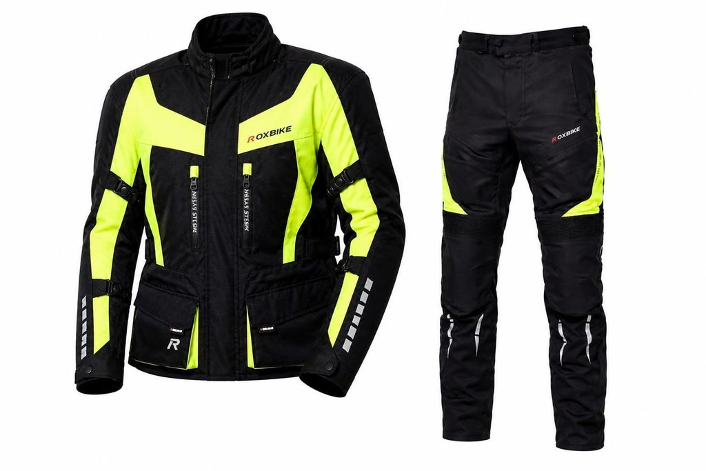 Motorradanzug Herren Set Schwarz Neon Racing Biker Jacke Produktbild 