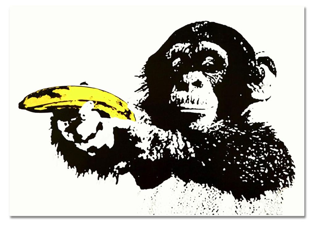 Giallobus - Gelber Gewehraffe - Banksy - 70L x 50B cm - Bild - Acrylglas