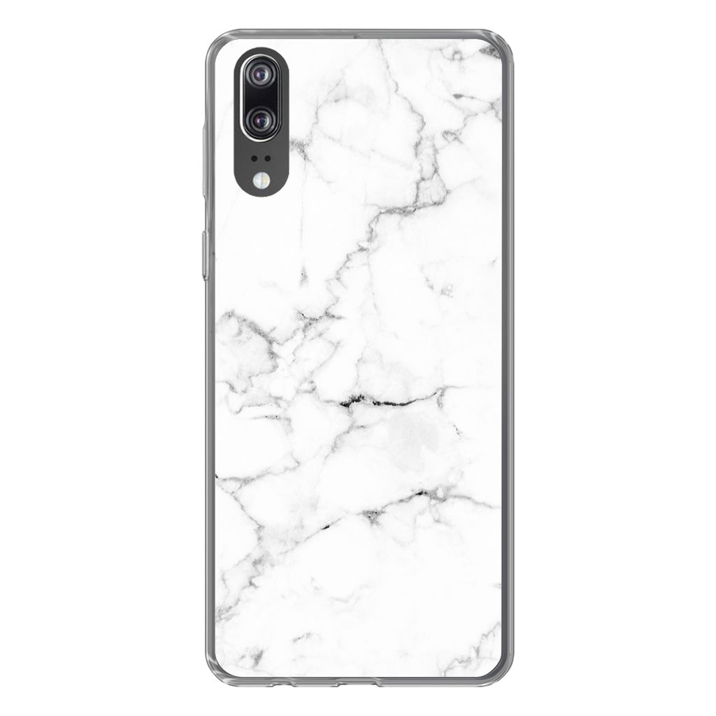MuchoWow Handyhülle Schutzhülle Hülle für Huawei P20 Marmor - Weiß - Grau - Luxus - Marmoroptik - Strukturiert Silikon Softcase Handy Hülle...