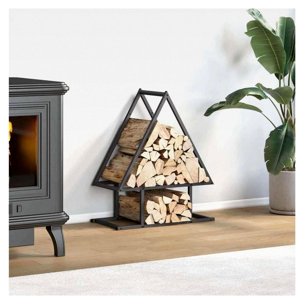 Kaminholzständer, schwarz, 50 x 25 x 60 cm, Lagerregal für Brennholz, große Kapazität für Holzscheite