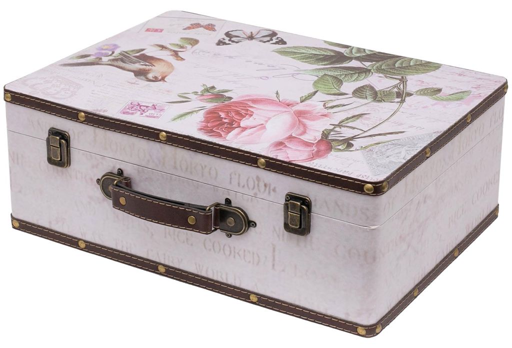 Vintage Holzkoffer mit Rose Design von HMF mit 44 cm Breite in verschiedenen Größen