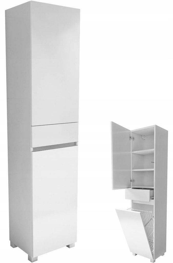 Badezimmerschrank mit Wäschekorb 40cm weiß matt Produktbild 