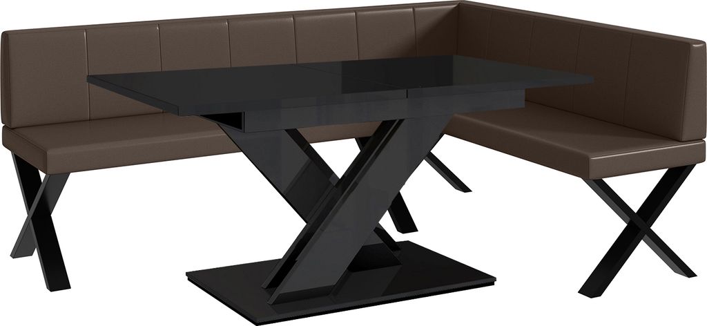 MEBLINI Eckbank für Esszimmer mit ausziehbarem Tisch - Küchenbank - Essecke - Sitzecke Küche - PETER - X-Beine 142x196x87cm Rechts - Braun Kunst...