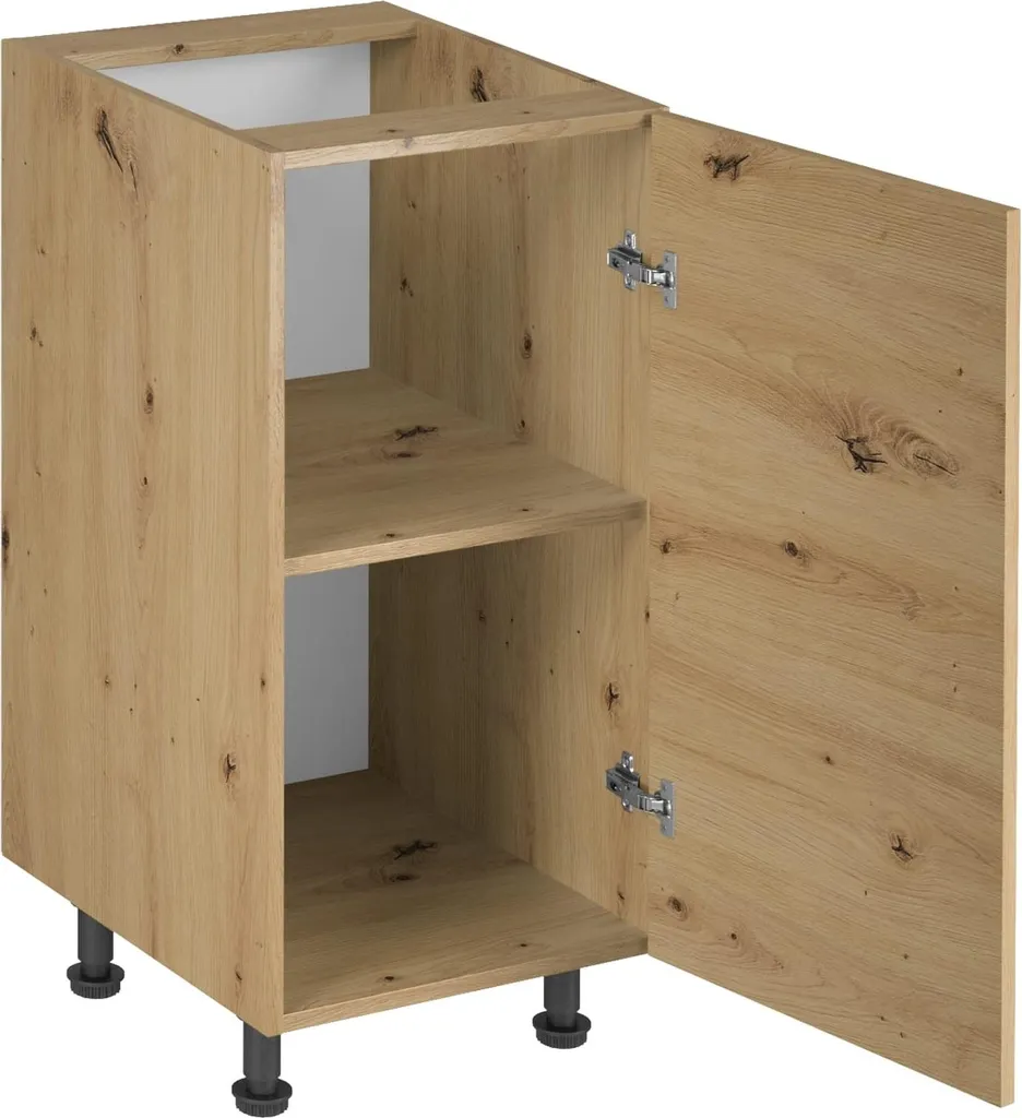 Meuble bas de cuisine beige avec tablette centrale de rangement 60x85