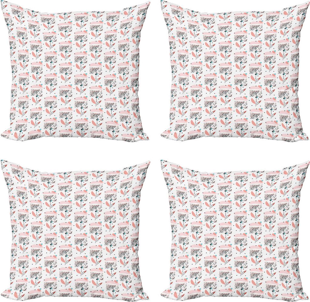 ABAKUHAUS Aquarell Blumen Kissenbezug Set (4 Stück), Doodle Moderne Peony, Moderner Doppelseitiger Digitaldruck, 40 cm x 40 cm, Koksgraue Blush