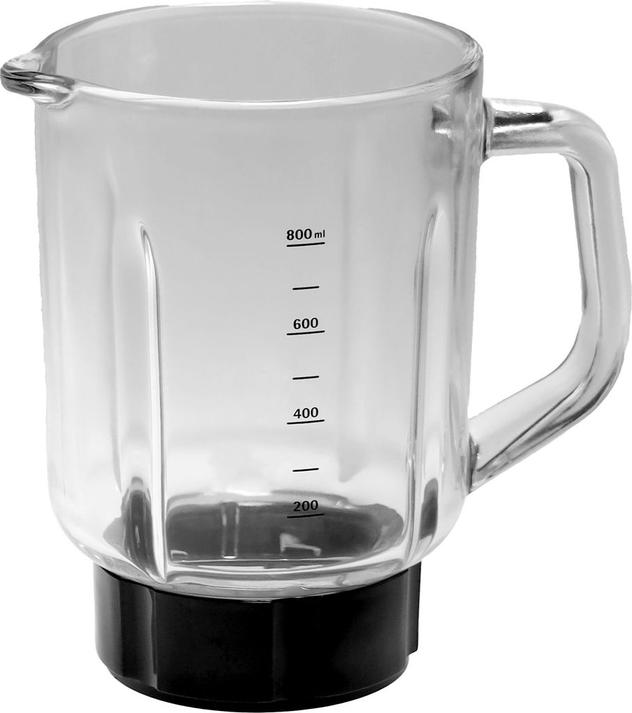 A clear studio shot of a blender jug.