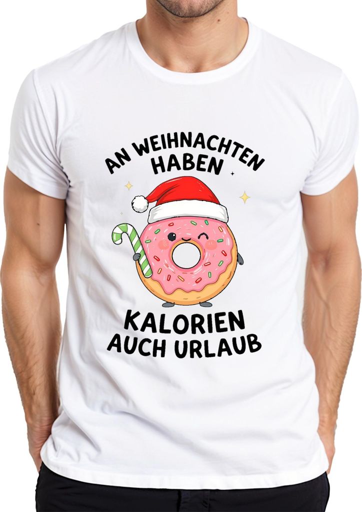 An Weihnachten haben Kalorien auch Urlaub lustig Donut Geschenk Herren T-Shirt, Weiß, L