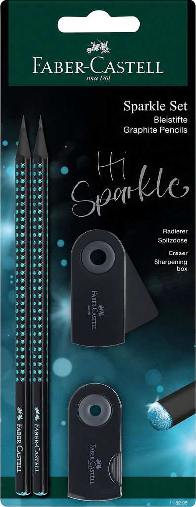 Faber-Castell 118295 - Schreibset Sparkle Midnight ocean, Stifte Schrein Set, mit 2 Bleistifte, 1 Radierer und 1 Spitzer
