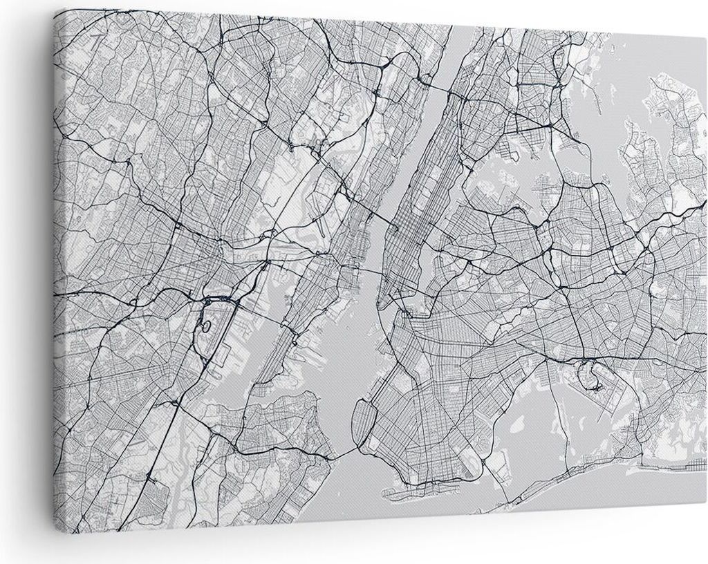 Bild auf Leinwand - Leinwandbild - Einteilig - Neu York Karte - 70x50cm - Wand Bild - Wanddeko - Wandbilder - Leinwanddruck - Bilder - Wanddekorati...