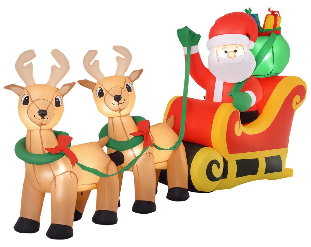 HOMCOM Aufblasbarer Weihnachtsmann mit Rentieren, 6 LEDs, Produktbild 