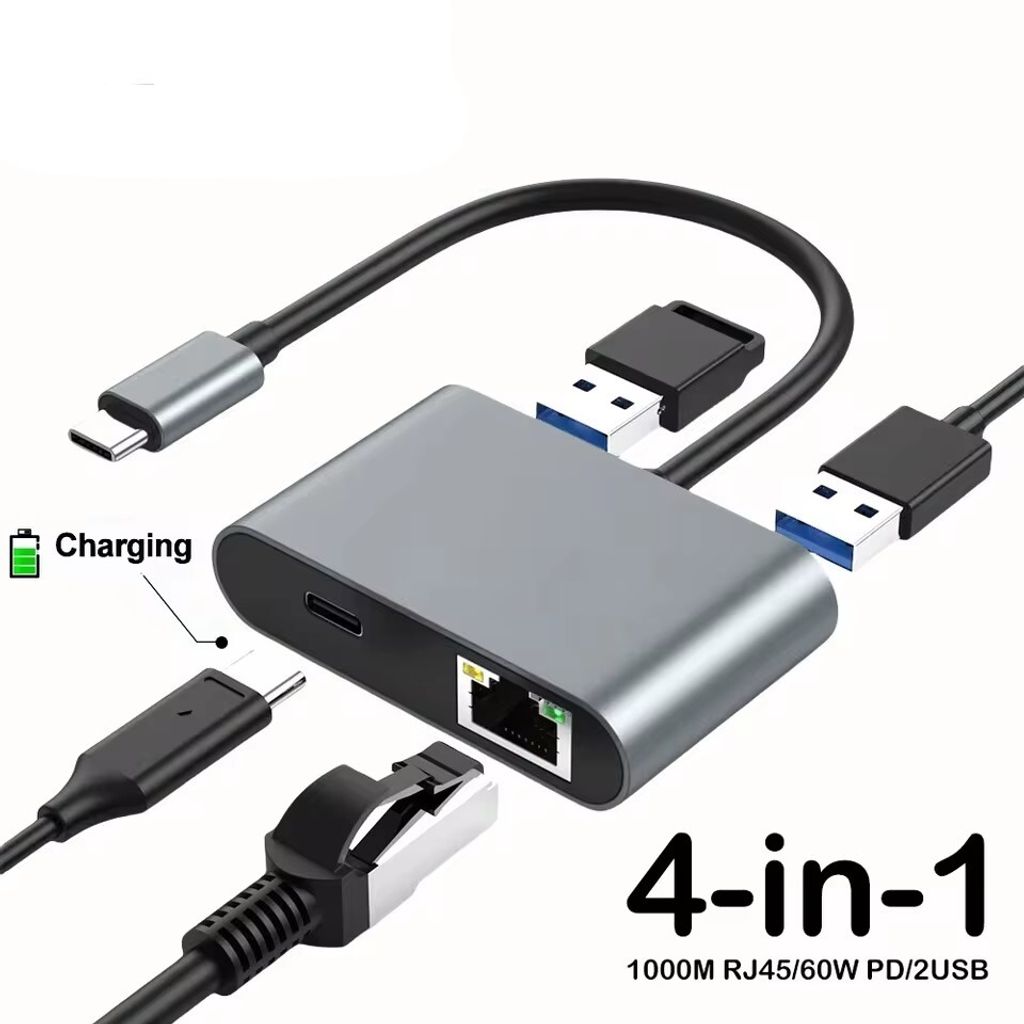 4-in-1 USB C Dockingstation mit RJ45, PD 60W und USB Hub Produktbild 