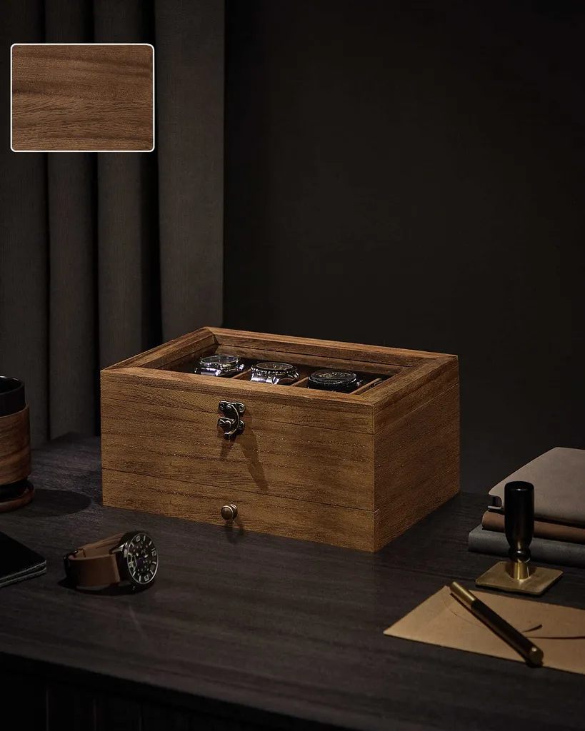 Coffret de rangement montres anti-rayures bois brun 8 emplacements - 6