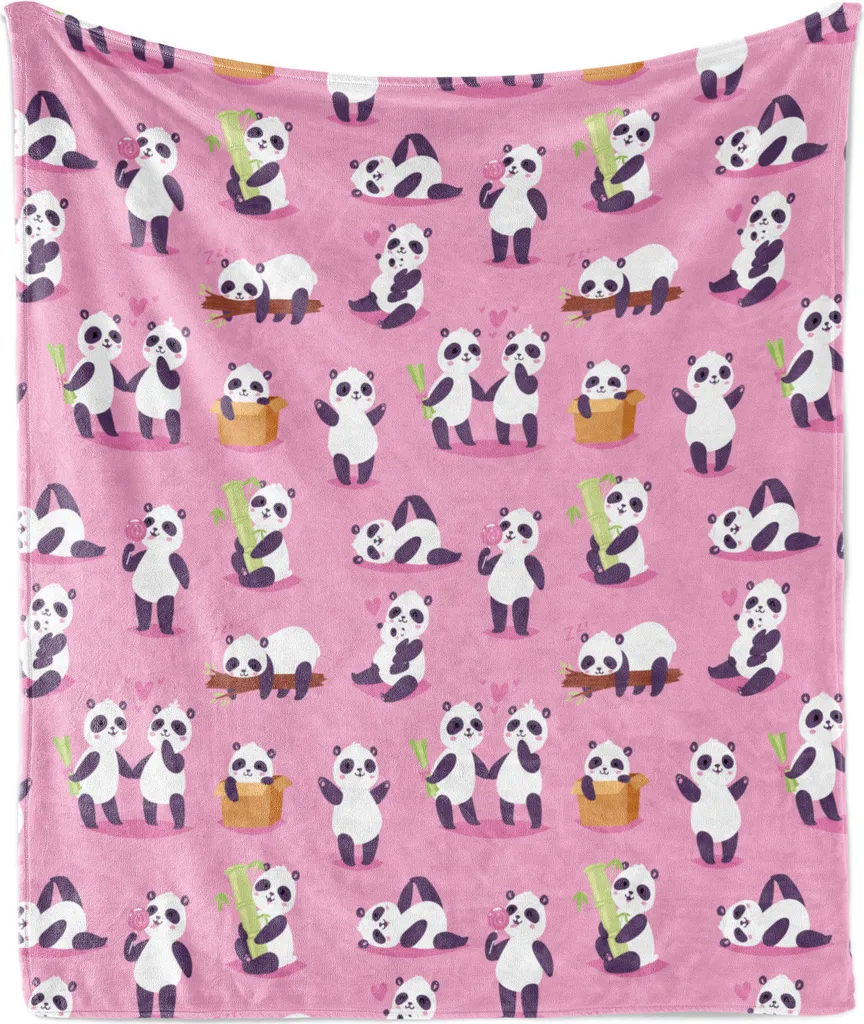 Coperta Panda ABAKUHAUS 125x175 cm | Plaid Morbido Pile Rosa Baby