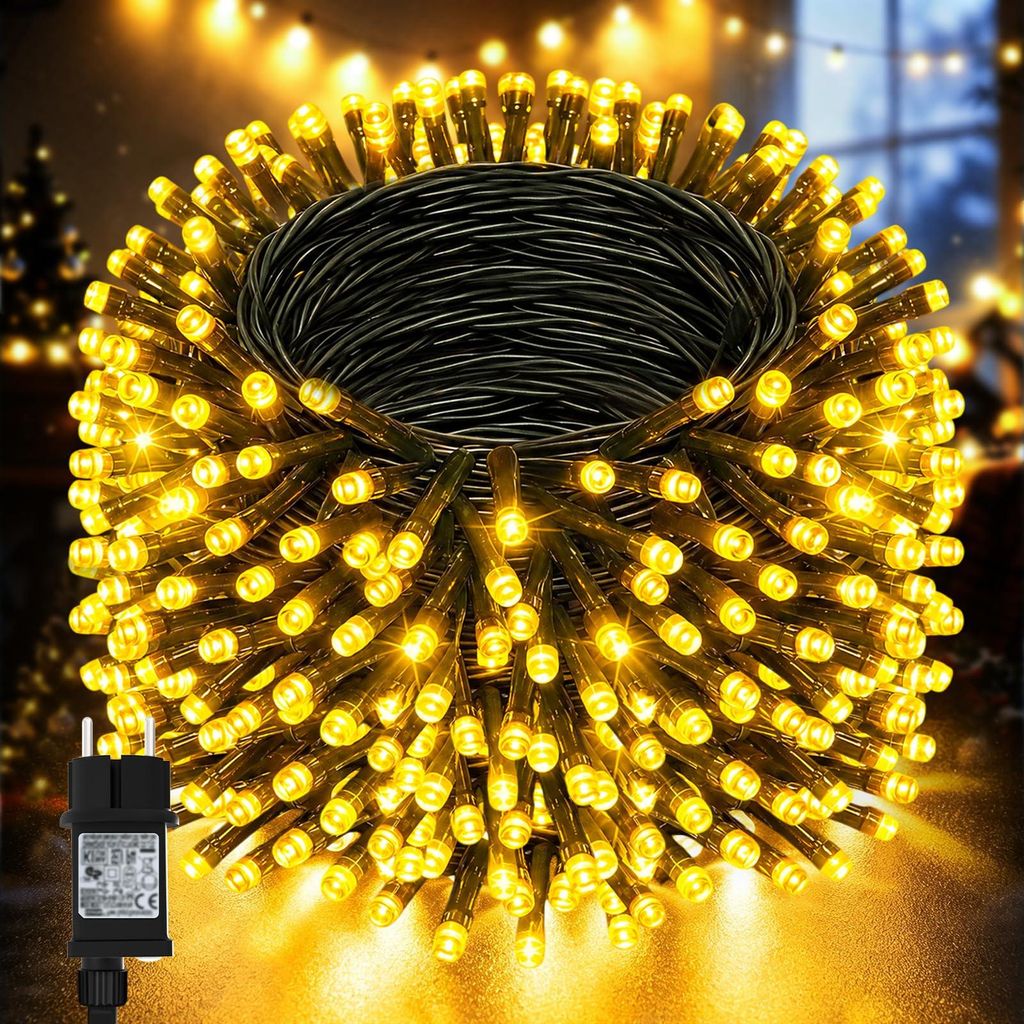 Außen-Lichterkette 50 m, 500 LEDs, warmweiß, Timer, 8 Modi