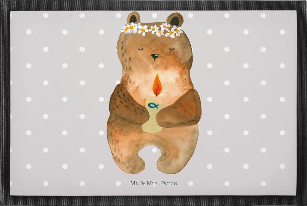 Mr. & Mrs. Panda Schmutzmatte Bär Kommunion 50 x 75 cm - Grau Pastell - Geschenk, Gottes Segen, Schuhabstreifer, fußmatte, Eingangsteppich, Schmu...