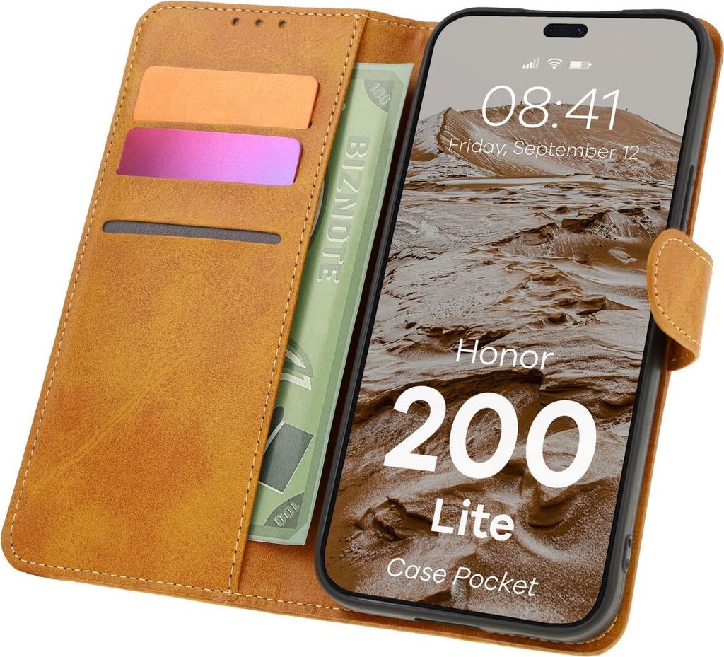 Bizon Case Pocket Flip Case für Honor 200 Lite, Braun