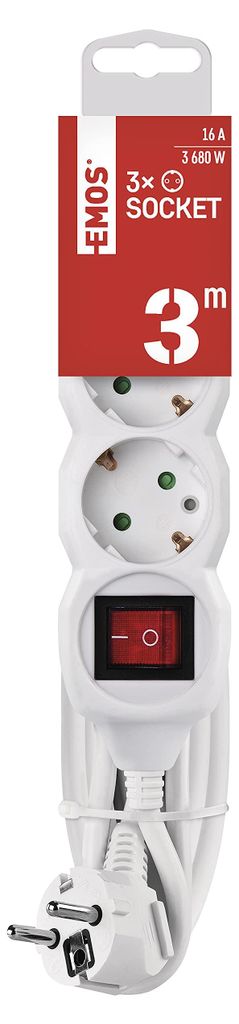 EMOS P1323R Multiprise 3-fois avec interrupteur, 3 m de Image du produit 
