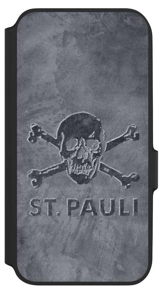 NIVOCASE Klapphülle für Samsung Galaxy A54 5G Handyhülle aus Kunst Leder NIVOflip schwarz Beton FC St. Pauli Logo