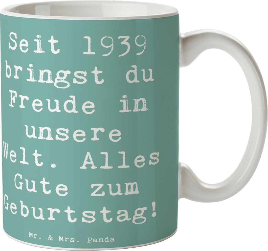 Mr. & Mrs. Panda Kaffeebecher Spruch 1939 Geburtstag Freude - Meeresbrise - Geschenk, in unserer Welt seit, Kaffeetasse, historische Geburtstage, b...