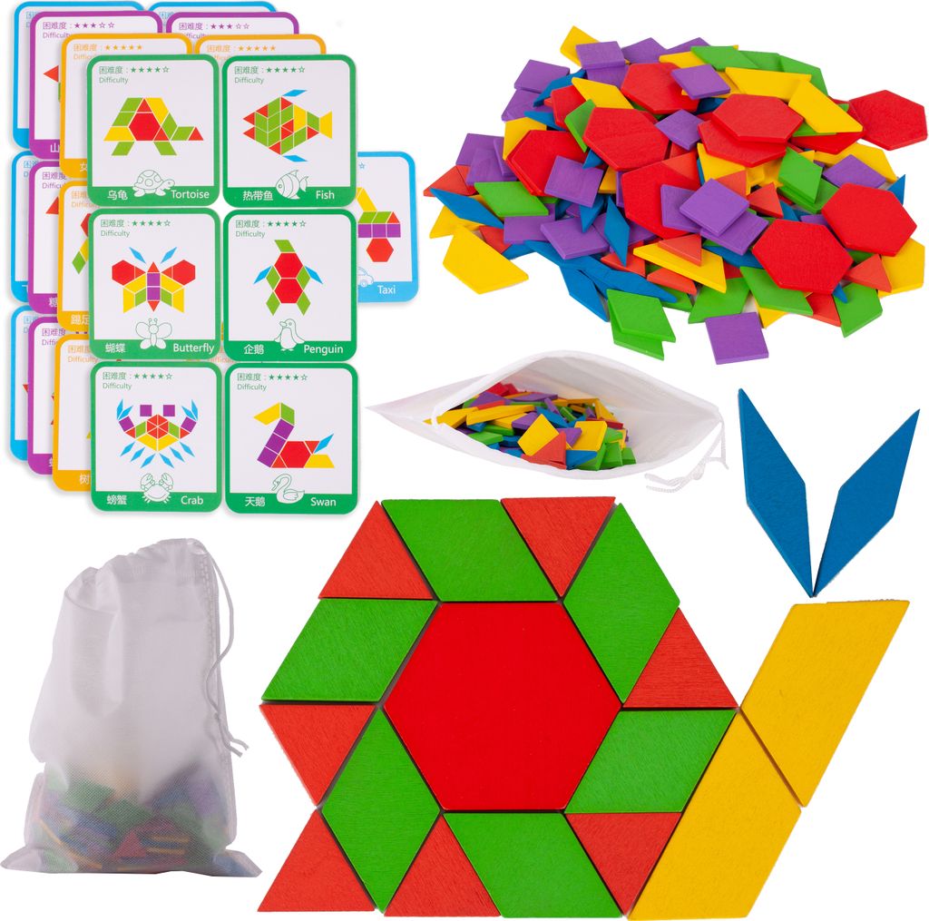Malplay Holzpuzzle Montessori Educational 155 el. geometrisch bunte ab 3 Jahren Geschenk Puzzle