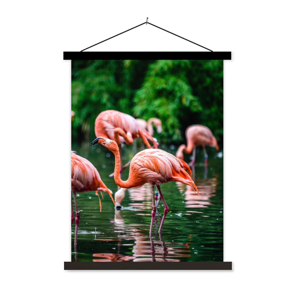 MuchoWow Textilposter Flamingo - Tropisch - Vogel - Wasser - Rosa 60x80 cm mit schwarzem Rahmen - Plakathalter