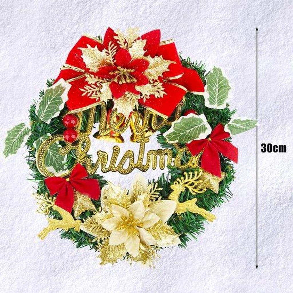 Unyqoos Kunstkerstkranz mit Strik und Blumen für festliche Dekoration, wiederverwendbar und vielseitig einsetzbar