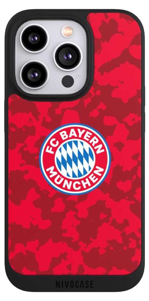 NIVOCASE Handyhülle für Apple iPhone 14 Pro Hülle NIVOpure Case Schwarz FC Bayern München Camouflage FCB