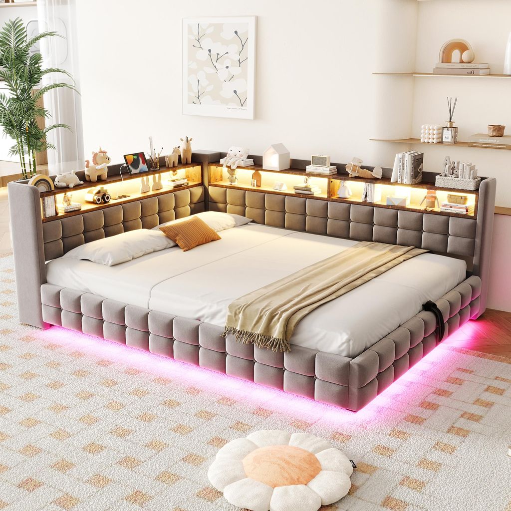 MODFU Polsterbett Schlafsofa 140 × 200 mit LED-Beleuchtung, Produktbild 
