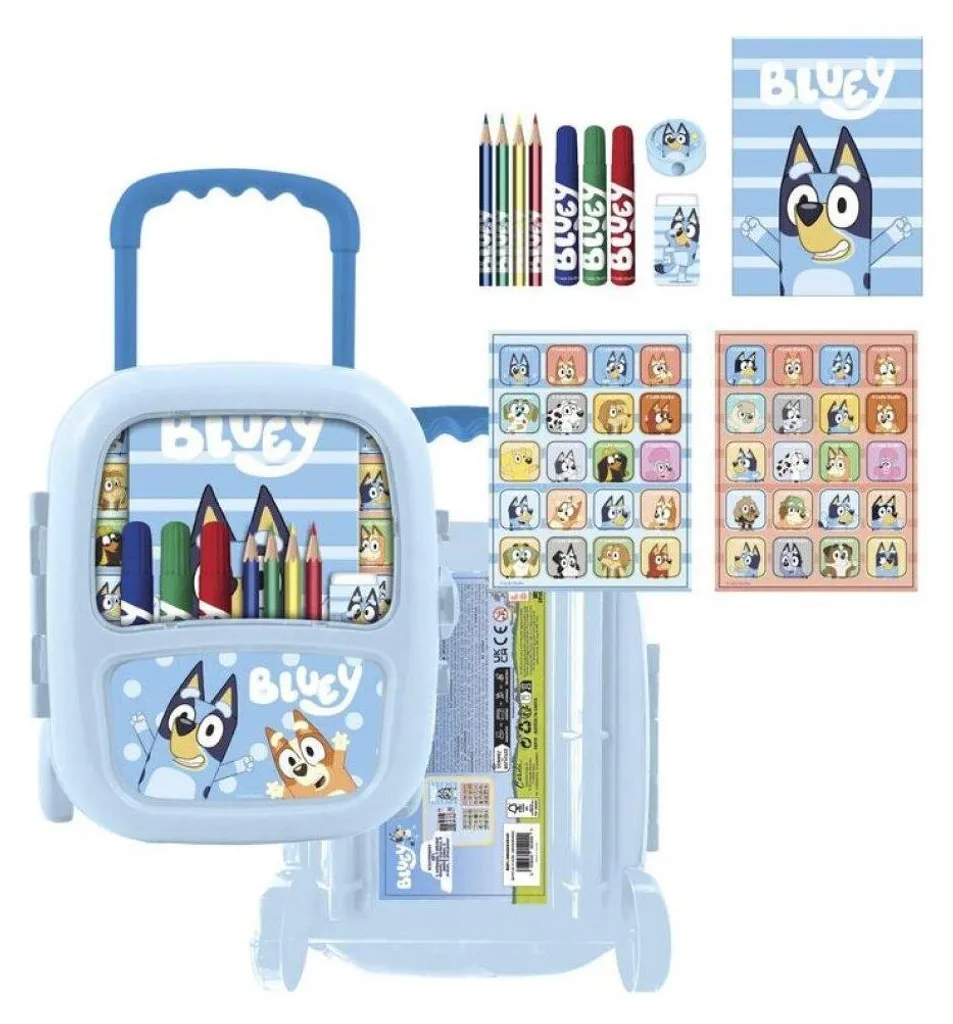 Bluey CreativeCase : Valise à dessin nomade à roulettes avec accessoires