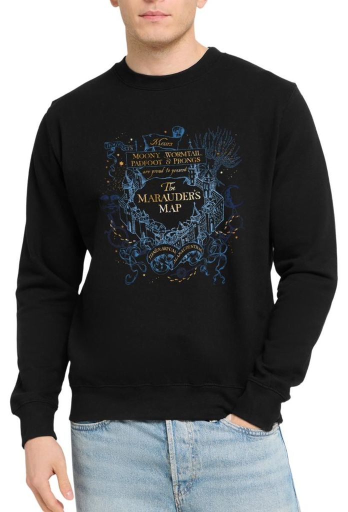 Spreadshirt Harry Potter The Marauder's Map Uni Pullover, XXL, Schwarz
